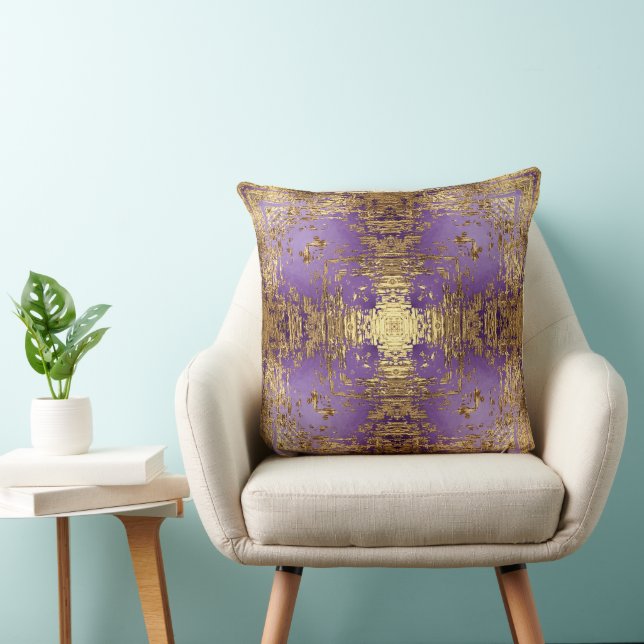 Lavender Gold Metallic Kaleidoscope Throw Pillow (Chair)