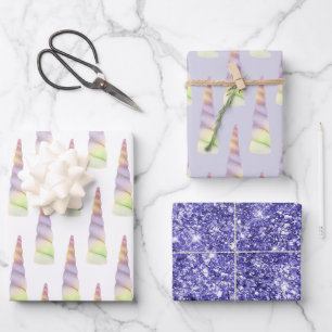 Lavender Gold Pink Purple Lime Unicorn Birthday  Wrapping Paper Sheet