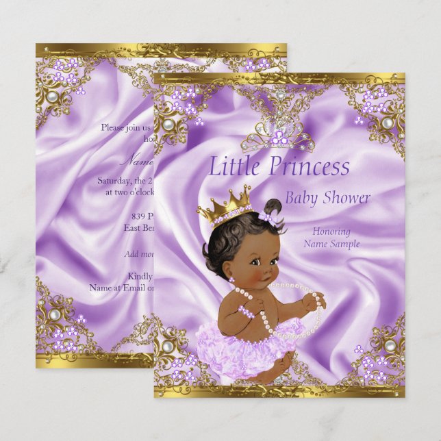 Lavender Gold Princess Baby Shower Ethnic Girl Invitation (Front/Back)