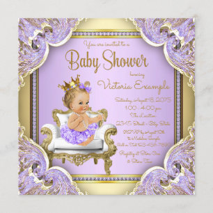 Lavender Gold Princess Baby Shower Invitations