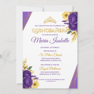 Lavender & Gold Quinceañera Invitation