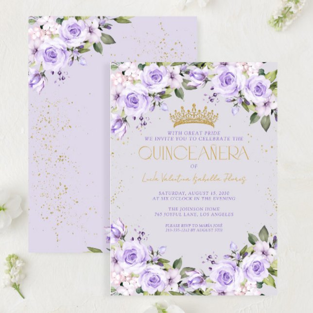 Lavender Gold Quinceañera Mis Quince 15 Años Invitation (Creator Uploaded)