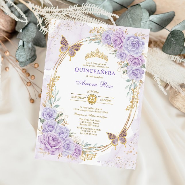 Lavender Gold Quinceanera Mis Quince 15 Anos Invitation (Creator Uploaded)