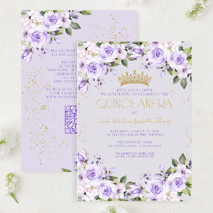 Lavender Gold Quinceañera Mis Quince QR Code Invitation