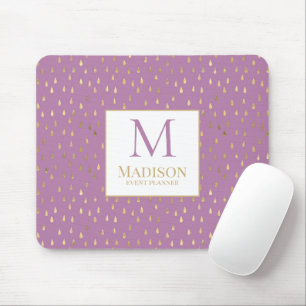 Lavender Gold Raindrop Modern Trendy Monogram Mouse Mat