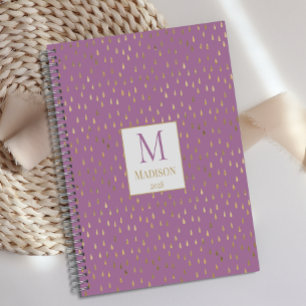 Lavender Gold Raindrop Modern Trendy Monogram Planner