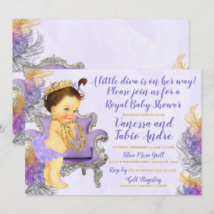 Lavender Gold Silver Watercolor Baby Shower Invitation