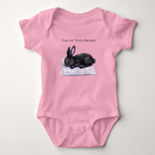 Lavender Gold Stars Pillow Sleeping Black Bunny Baby Bodysuit