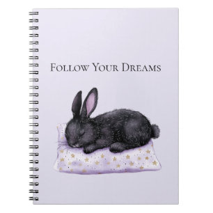Lavender Gold Stars Pillow Sleeping Black Bunny Notebook