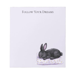 Lavender Gold Stars Pillow Sleeping Black Bunny Notepad