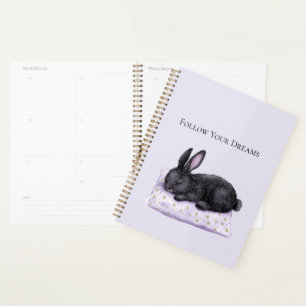 Lavender Gold Stars Pillow Sleeping Black Bunny Planner