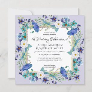 Lavender Gold Watercolor Poppy Floral Wedding Invitation