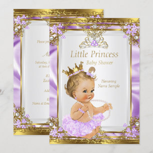Lavender Gold White Princess Baby Shower Blonde Invitation