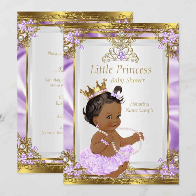 Lavender Gold White Princess Baby Shower Ethnic Invitation (Front/Back)