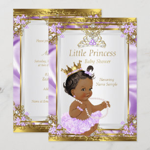 Lavender Gold White Princess Baby Shower Ethnic Invitation