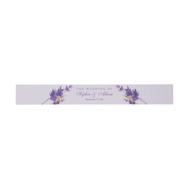 Lavender Golden Watercolor Floral  Invitation Belly Band (Flat)