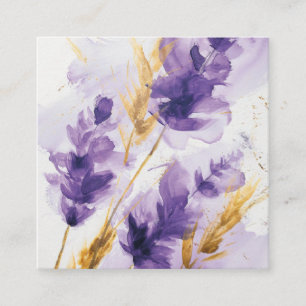 Lavender Golden Watercolor Floral QR Code RSVP Enclosure Card