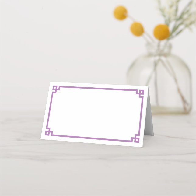 Lavender Greek Key Border Wedding Place Card (Front)