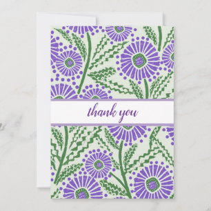 Lavender, Green And White Block Print Inspired Thank You Card