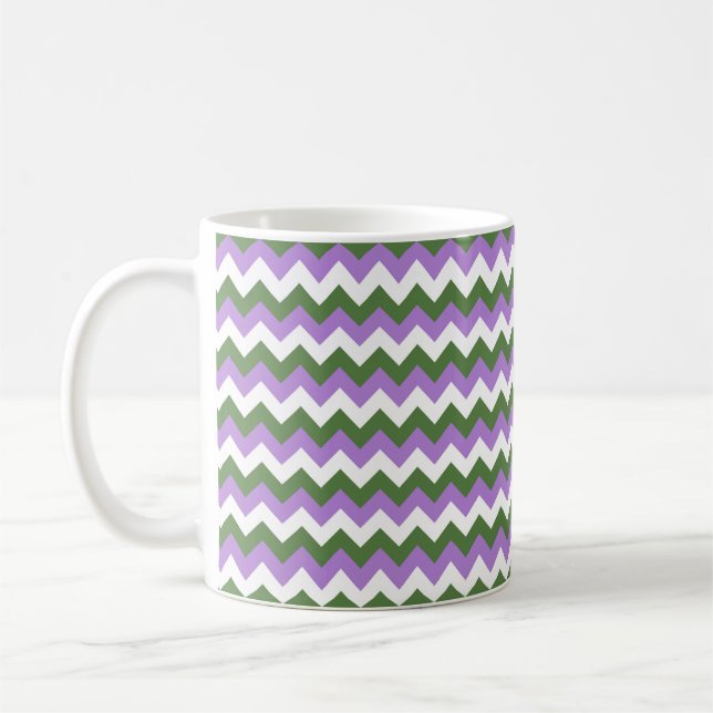Lavender, Green and White Chevron Zigzag Coffee Mug (Left)