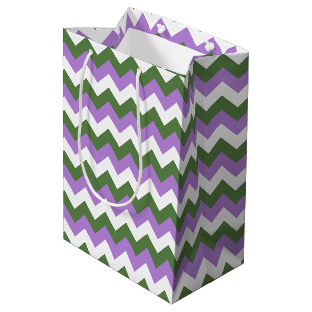 Lavender, Green and White Chevron Zigzag Medium Gift Bag (Back Angled)