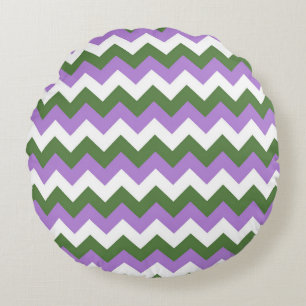 Lavender, Green and White Chevron Zigzag Round Cushion