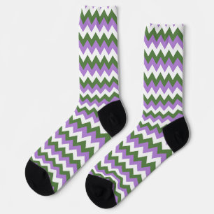 Lavender, Green and White Chevron Zigzag Socks