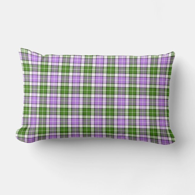 Lavender, Green and White Plaid Lumbar Cushion (Front)