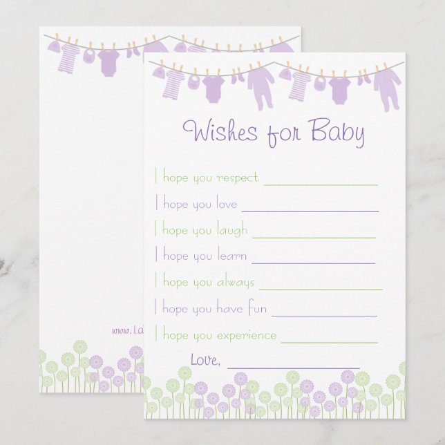Lavender & Green Baby Shower Wishes For Baby Game Invitation (Front/Back)