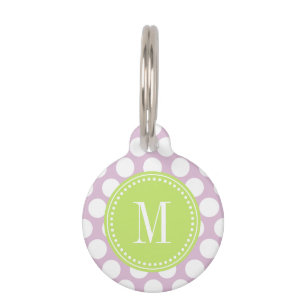 Lavender & Green Big Polka Dots Monogrammed Pet Tag