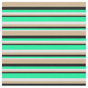 Lavender, Green, Black & Tan Coloured Stripes Fabric