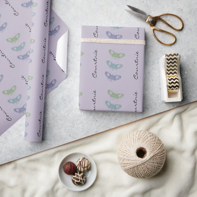 Lavender Green Blue Butterflies Personalised  Wrapping Paper (Crafts)