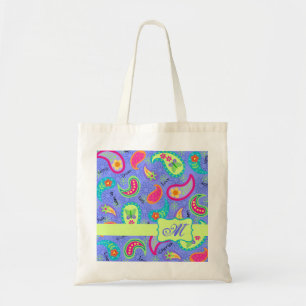 Lavender Green Modern Paisley Pattern Monogram Tote Bag