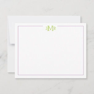 Lavender & Green Monogram Flat Thank You Card