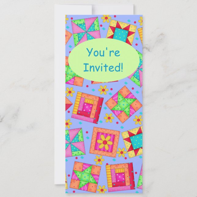 Lavender Green Patchwork Quilt Block Art Invitation (Front)