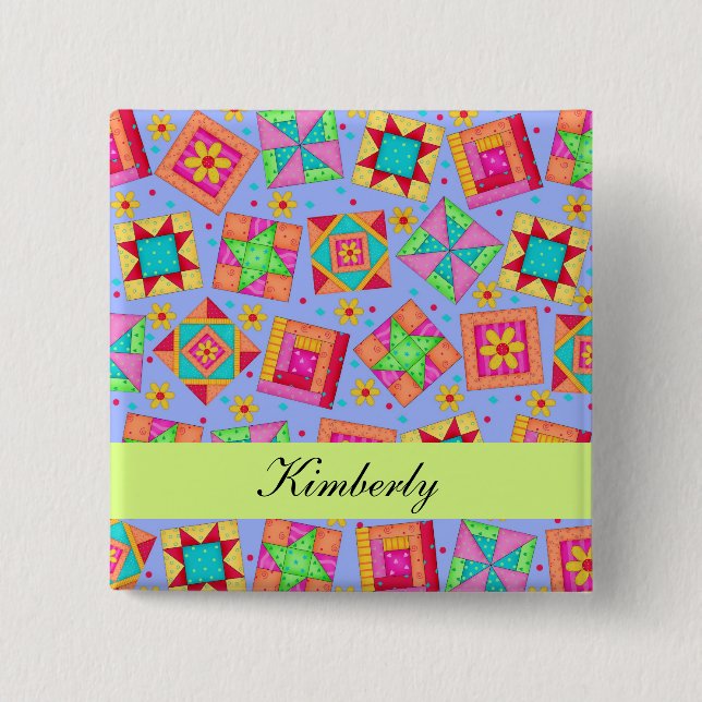 Lavender Green Patchwork Quilt Blocks Name Badge (Front)
