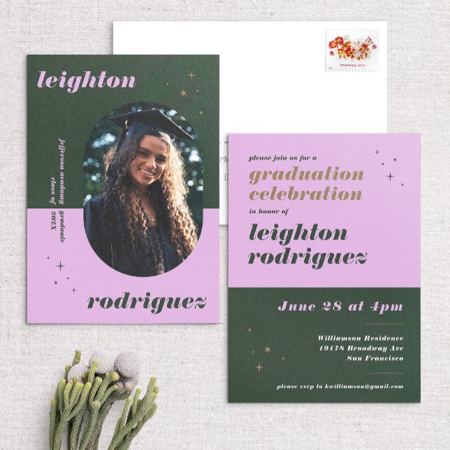 Lavender & Green Photo Grad Invite & Announcement (Creator Uploaded)
