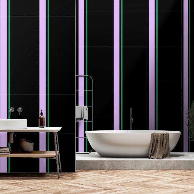 Lavender + Green  Vertical Stripe Black   Wallpaper (Bathroom)