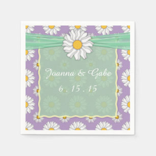 Lavender Green White Daisy Floral Wedding Napkins