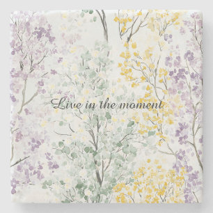 Lavender Green Yellow Trees Stone Coaster