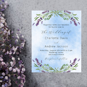 Lavender greenery blue budget wedding invitation flyer