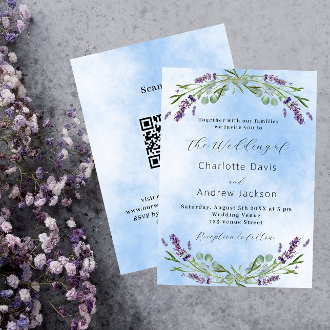 Lavender greenery blue QR code wedding Invitation (Creator Uploaded)