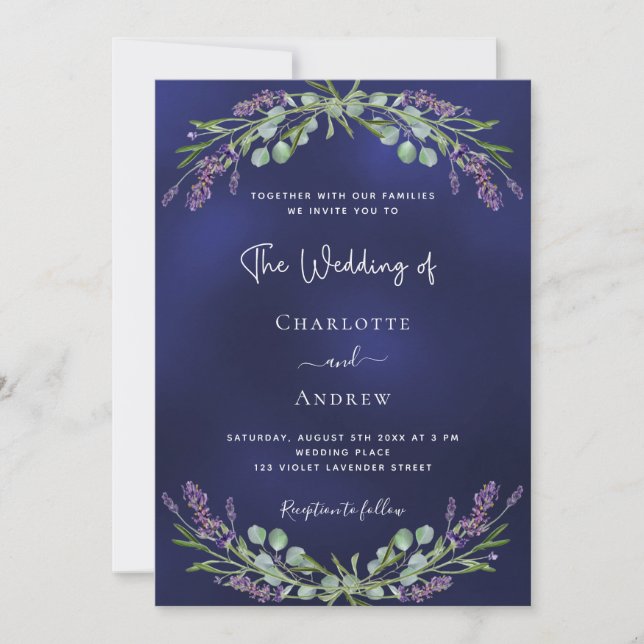 Lavender greenery blue QR RSVP luxury wedding  Invitation (Front)