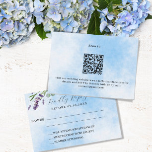 Lavender greenery blue QR wedding response RSVP Card