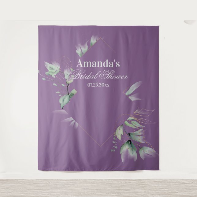 Lavender Greenery Bridal Shower Photo Backdrop Tapestry (Front)