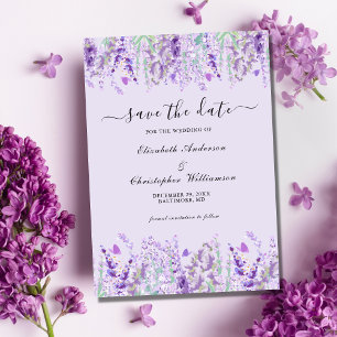 Lavender Greenery Floral Watercolor Formal Elegant Save The Date