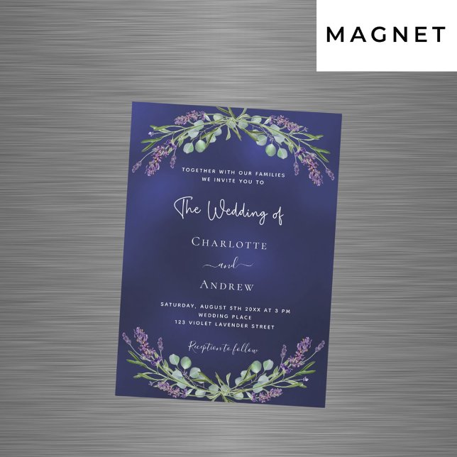 Lavender greenery navy blue luxury wedding  magnetic invitation (Creator Uploaded)