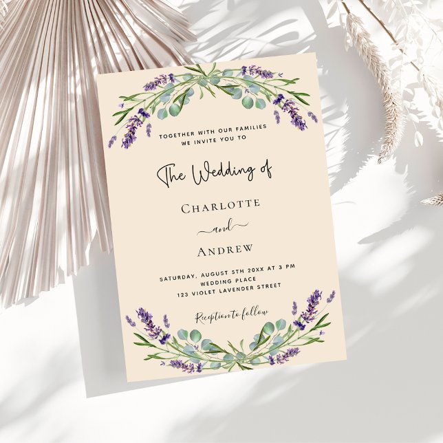 Lavender greenery violet beige luxury wedding  invitation (Creator Uploaded)