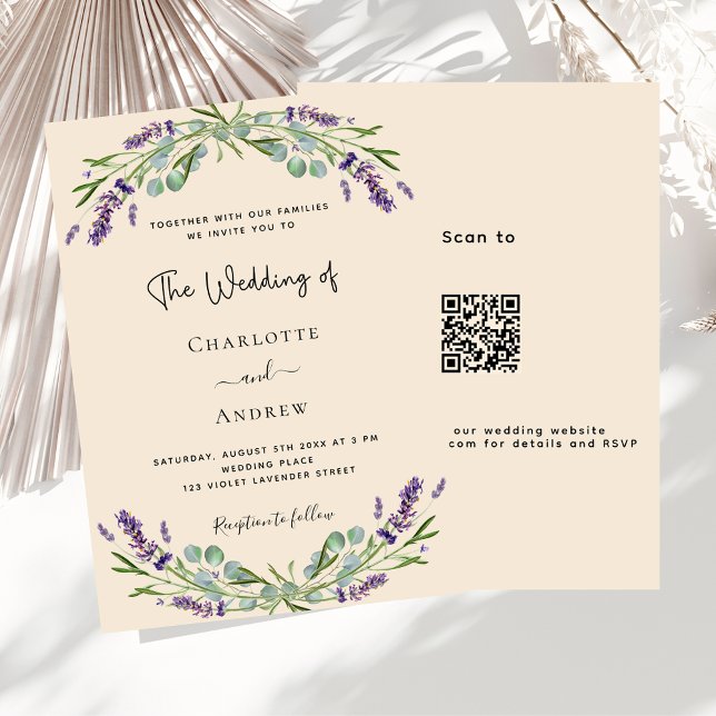 Lavender greenery violet beige QR RSVP wedding  Invitation (Creator Uploaded)