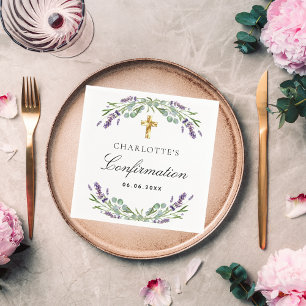 Lavender greenery violet florals Confirmation Napkin